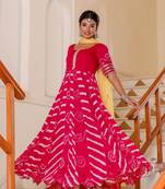 Magenta mirror work anarkali kurti with dupatta