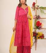 Magenta bandhani angrakha set with dupatta