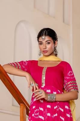 Magenta mirror work anarkali kurti with dupatta 2