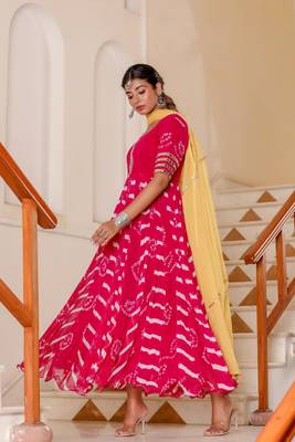 Magenta mirror work anarkali kurti with dupatta 3