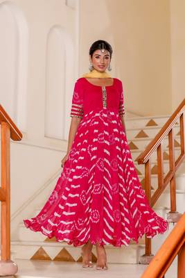 Magenta mirror work anarkali kurti with dupatta 4