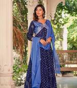 Blue bandhani anarkali kurti with dupatta