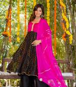 Black bandhani anarkali set with dupatta