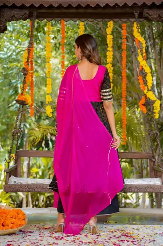 Black bandhani anarkali set with dupatta