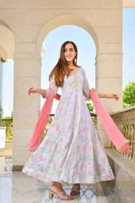 Metallic floral anarkali kurti with dupatta 1