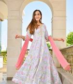 Metallic floral anarkali kurti with dupatta