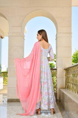 Metallic floral anarkali kurti with dupatta 2