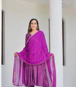 Purple bandhani anarkal set with dupatta