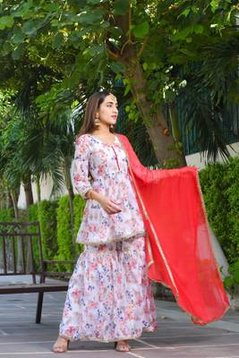 White floral sharara set with dupatta 1