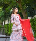 White floral sharara set with dupatta