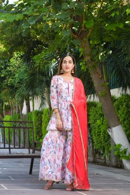 White floral sharara set with dupatta 3