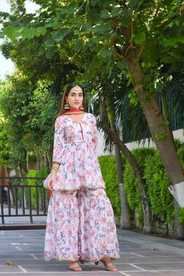 White floral sharara set with dupatta 4