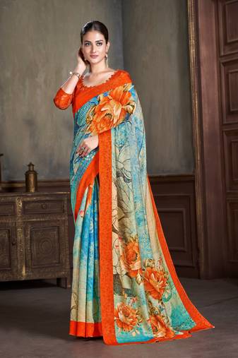 Premium Natural Silk With Jacquard Zari Pure Digital Placement Prints Saree