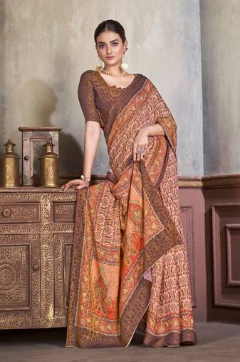 Premium Natural Silk With Jacquard Zari Pure Digital Placement Prints Saree