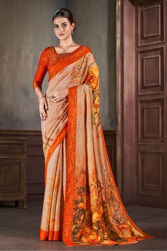 Premium Natural Silk With Jacquard Zari Pure Digital Placement Prints Saree