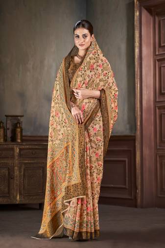 Premium Natural Silk With Jacquard Zari Pure Digital Placement Prints Saree