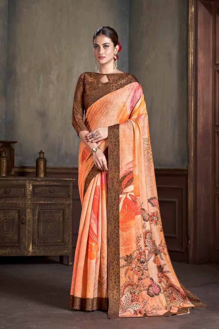 Premium Natural Silk With Jacquard Zari Pure Digital Placement Prints Saree