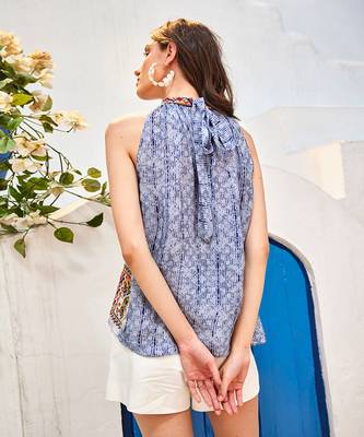 Linne celeste blue halter blouse 5