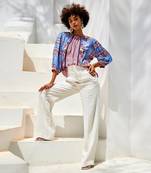 Emilia pacific blue beaded peasant blouse