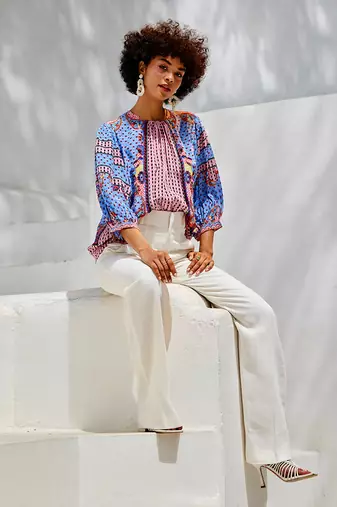 Emilia pacific blue beaded peasant blouse