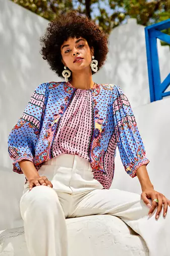 Emilia pacific blue beaded peasant blouse