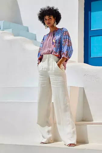 Emilia pacific blue beaded peasant blouse