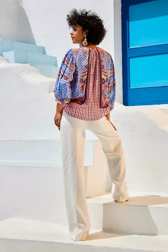 Emilia pacific blue beaded peasant blouse