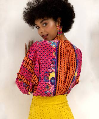 Emilia hot pink beaded peasant blouse 4