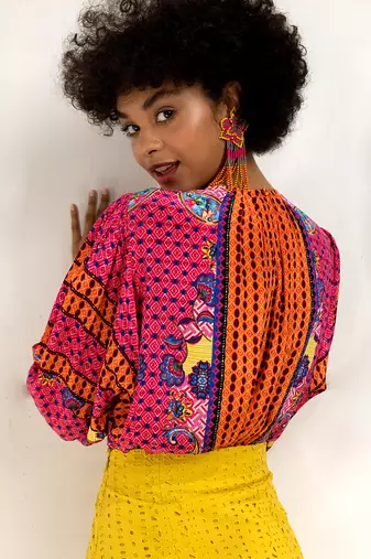 Emilia hot pink beaded peasant blouse