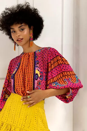 Emilia hot pink beaded peasant blouse