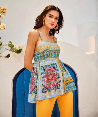 Tile-print arctic blue vest top 2