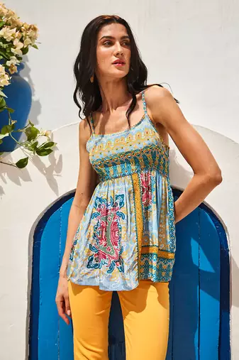 Tile-print arctic blue vest top