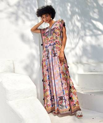 Amara powder blue & apricot orange kaftan 1