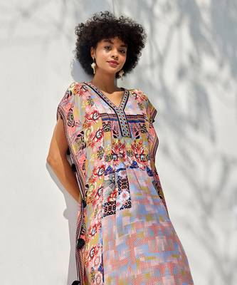 Amara powder blue & apricot orange kaftan 2
