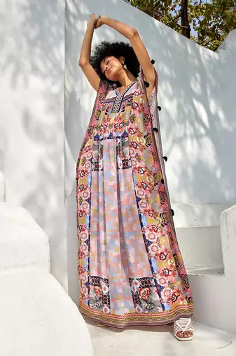 Amara powder blue & apricot orange kaftan