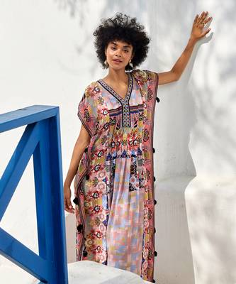 Amara powder blue & apricot orange kaftan 4
