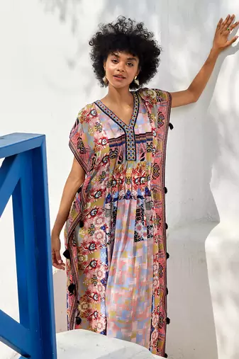 Amara powder blue & apricot orange kaftan