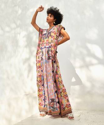 Amara powder blue & apricot orange kaftan 5