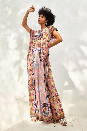 Amara powder blue & apricot orange kaftan