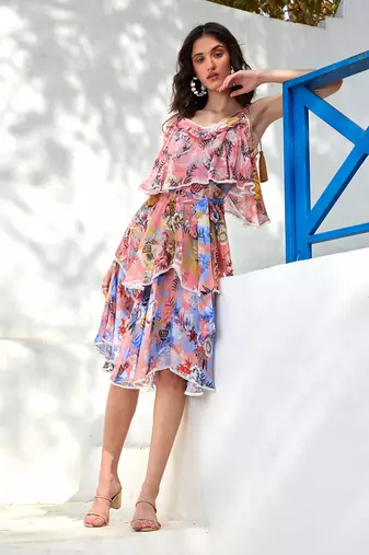 Zoella salmon pink & cornflower blue midi dress