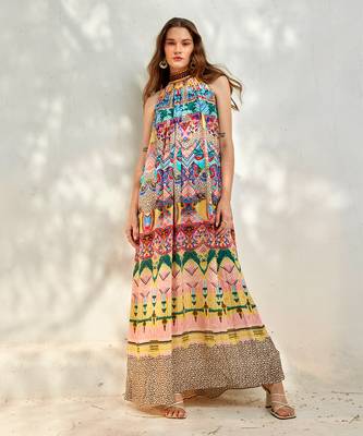 Multicolour halter neck maxi dress 2