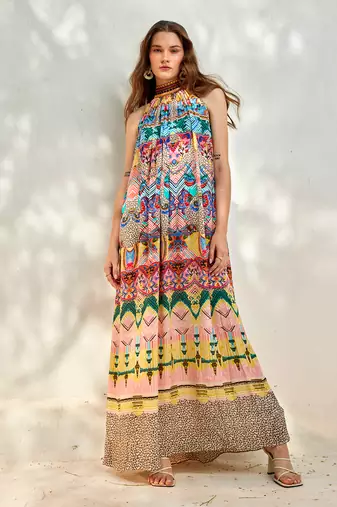 Multicolour halter neck maxi dress