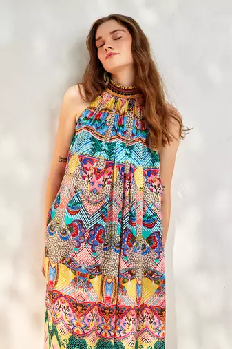 Multicolour halter neck maxi dress