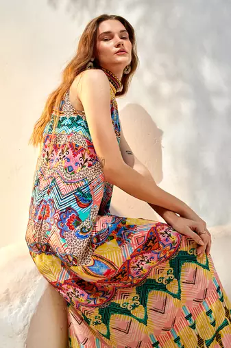 Multicolour halter neck maxi dress