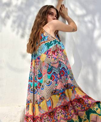 Multicolour halter neck maxi dress 5