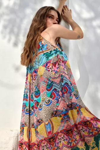 Multicolour halter neck maxi dress