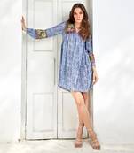 Celeste blue linne embroidered tunic dress