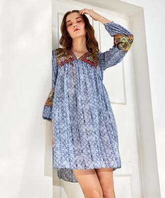 Celeste blue linne embroidered tunic dress 4