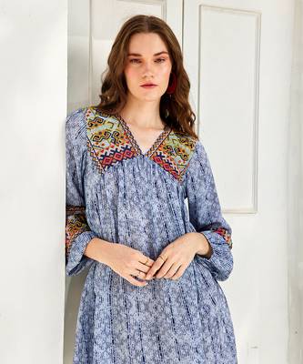 Celeste blue linne embroidered tunic dress 5