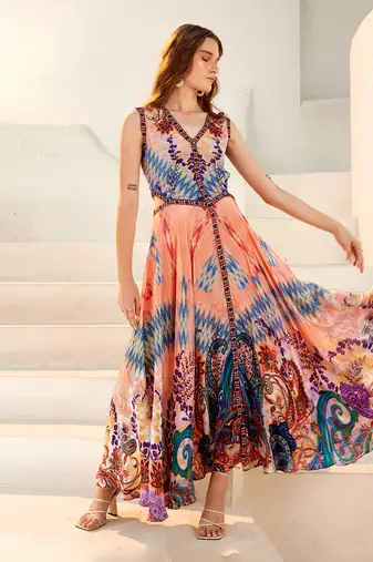 Flamingo primavera ruby pink maxi dress